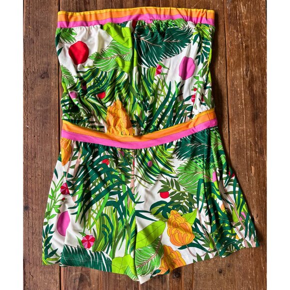 Trina Turk Strapless Tropical Print Romper | Size Small - Picture 1 of 9